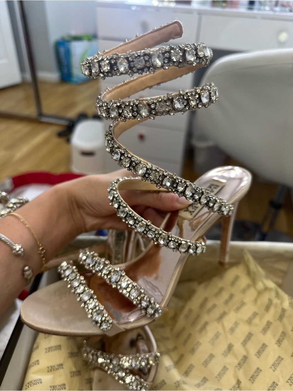 Badgley Mischka Nude Satin Heels